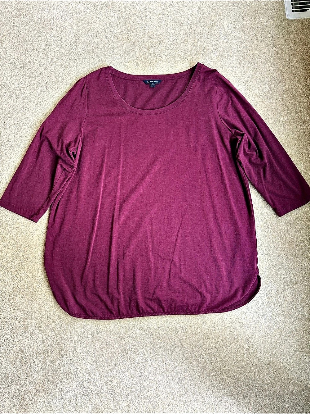 Lands' End Women's Lightweight Jersey Skimming 3/4 Sleeve Scoop Neck T-Shirt
